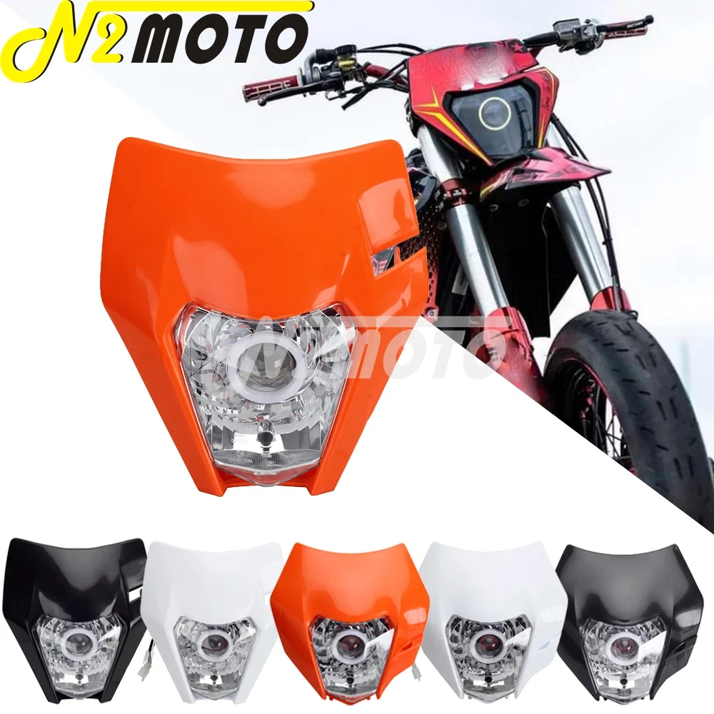 

LED Angel Eye Headlight Enduro Motocross HI LO Beam For KTM EXC EXC-F XC XC-W XCF 125 350 450 SMC 690 Supermoto E8 Emark Light