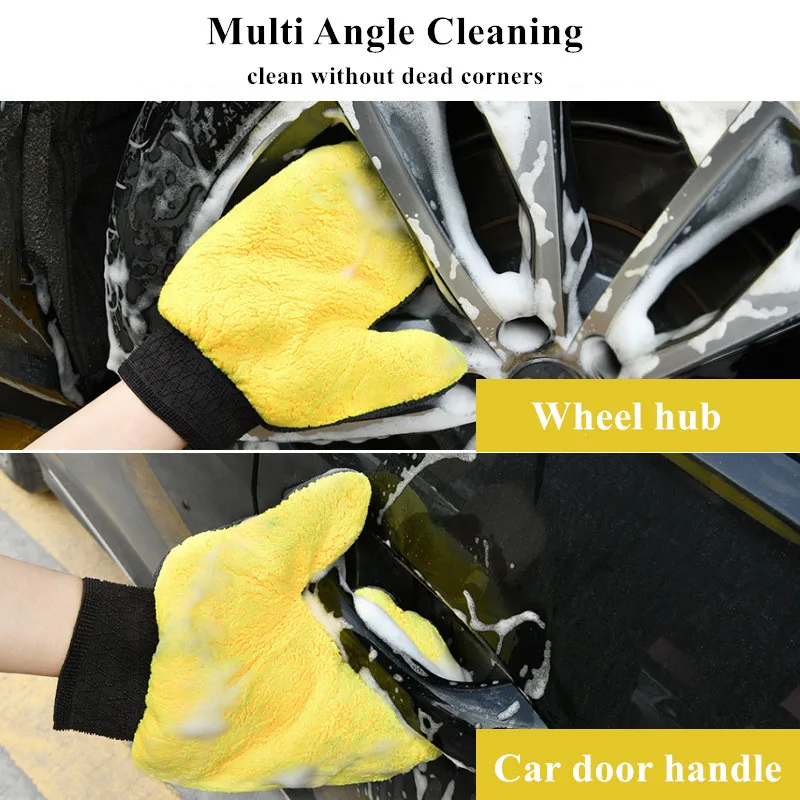 Double-sided Waterproof Coral Velvet Car Washing Gloves Short Wool Mitt Wash Car Mitten Washing Brush Cleaning Glove Tools Rag