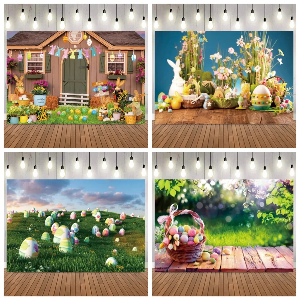 

Spring Easter photo background, green hedge rabbit Easter egg, family holiday party portrait home decoration shooting background