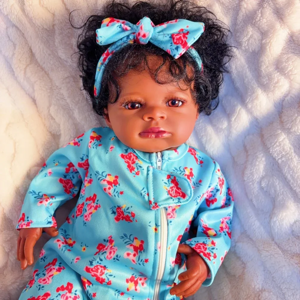 Risbecko 20 Inch Lifelike Black Skin Reborn Baby Doll- African American Cute Doll Soft Touch - Birthday Gift/Christmas Gifts