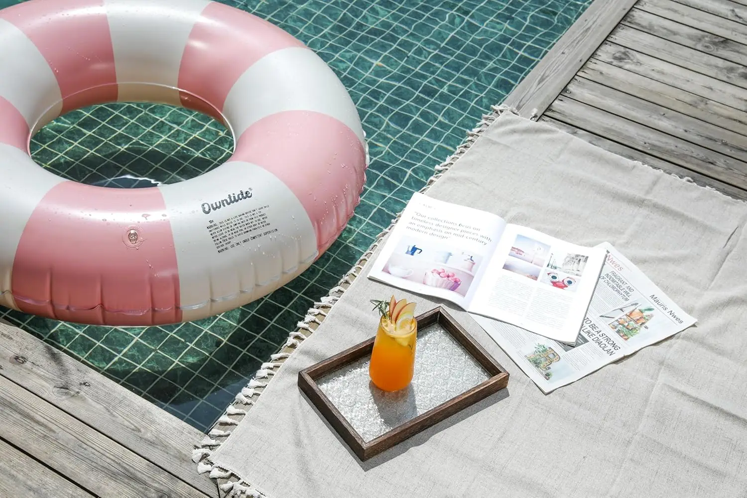 Anillo de natación grande con asas para niños y adultos, tubos interiores de piscina a rayas clásicos de 35 pulgadas, flotadores inflables para piscina, flotador de piscina desnuda Fl