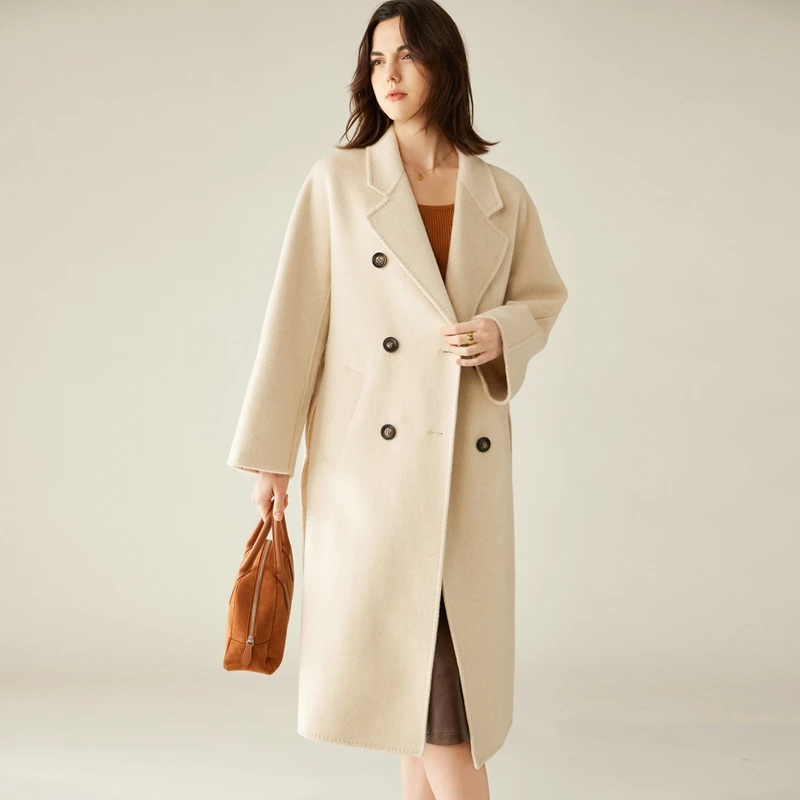 Ladies' 100% Cashmere Thick Double-Sided Long jacket, Classic and Multifunctional, Fashionable And Suitable For Business