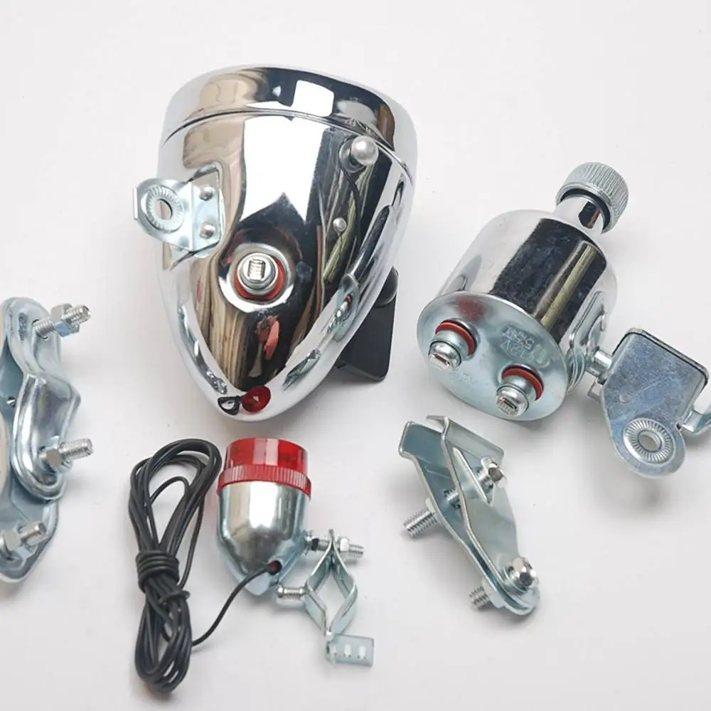 Vintage Bicycle Generator Light Set Friction Dynamo Powered Headlight Taillight Retro Bike Cycling Night Safety Accessories