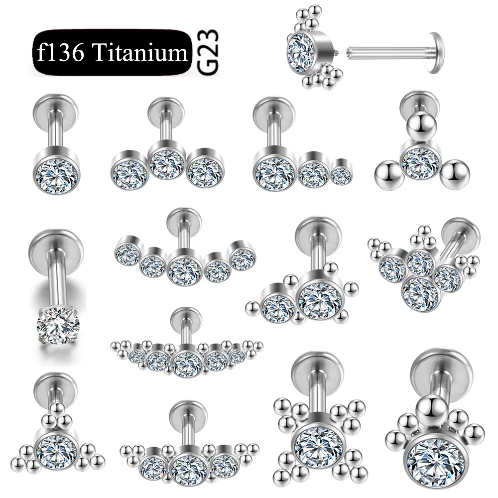 ASTM F136 Titanium Zircon Ear Stud Labret Stud Lip Ring Nasal Nail  Cartilage Helix Lobe Conch Earrings Body Piercing Jewelry