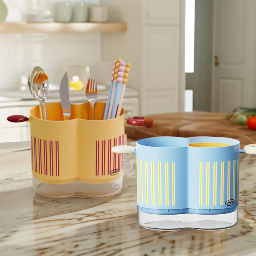 

Plastic 2 Grids Chopstick Cage Large Capacity Drainable Chopsticks Storage Box with Handle Detachable Cutlery Organizer Kitchen