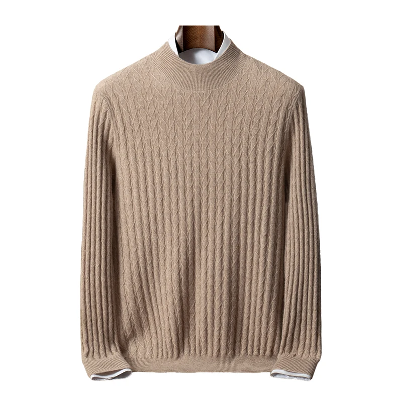 

Свитер из 100% чистого кашемира, мужская полуводолазка 12-Gauge, верхняя одежда с цветком Alana, пуловер, вязаная основа, повседневный свитер