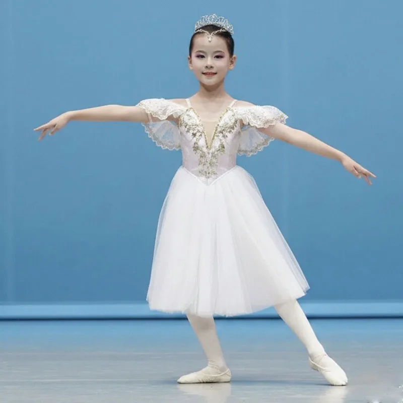 

Kids Romantic Long Sequins Tassel Ballet Dress Girls Modern Dance Tutu Stage Wear Princess Costume for Children