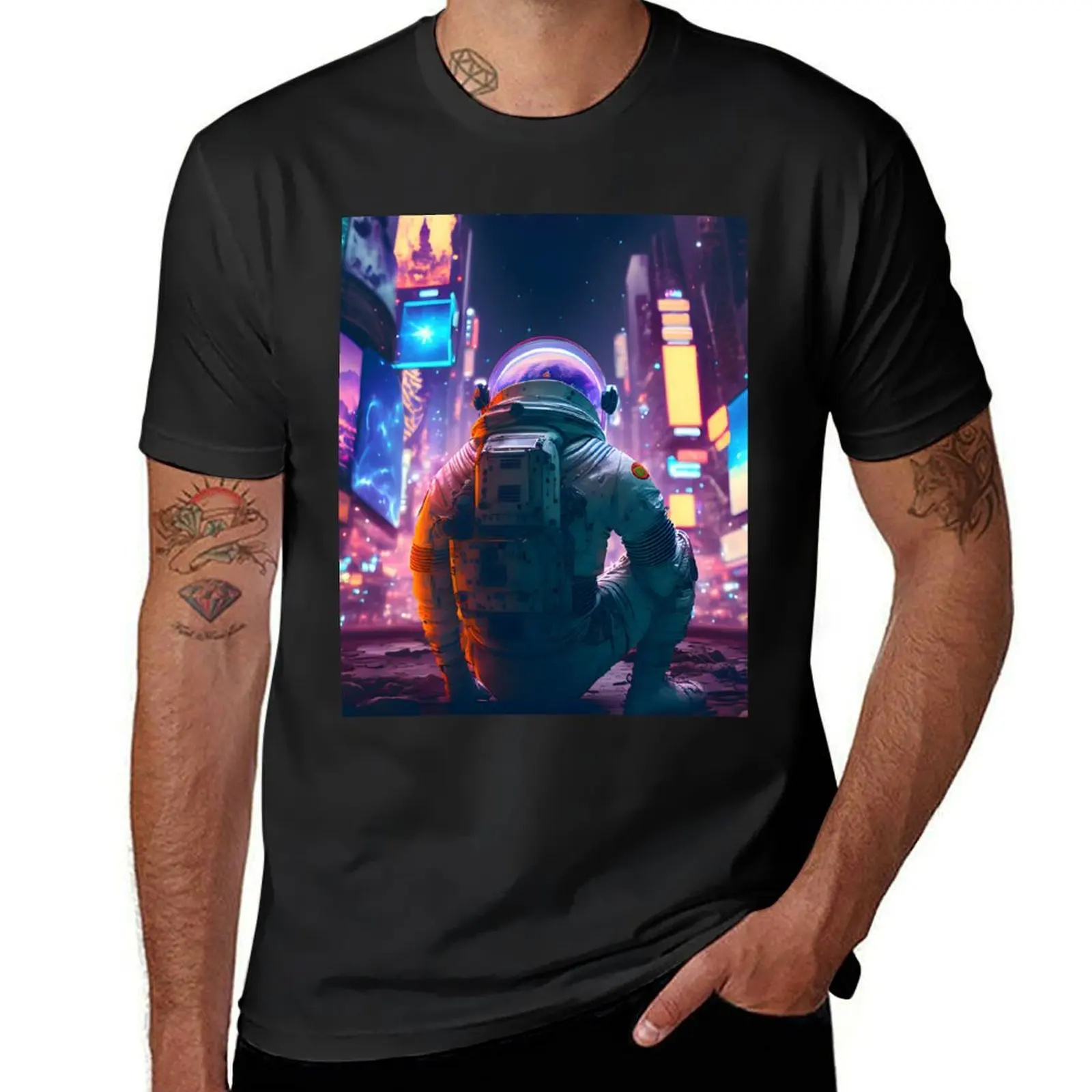 Astronaut Alone in Times Square Post Apocalypse T-Shirt tops boys animal print kawaii clothes mens vintage t shirts