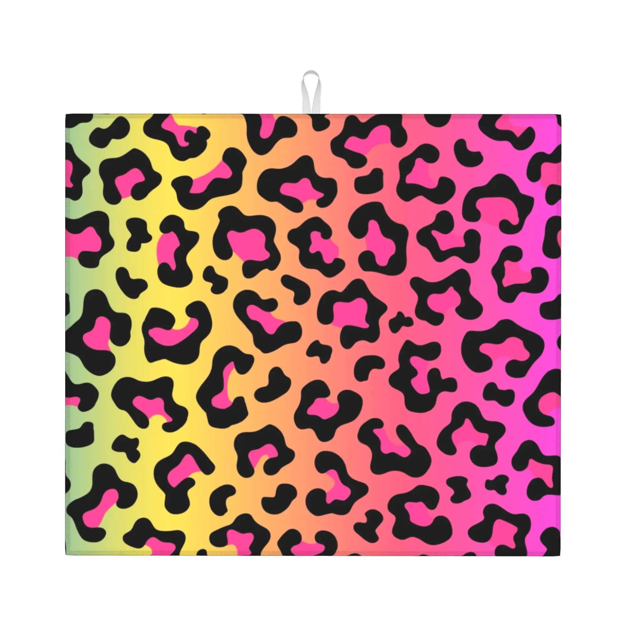 Rainbow Leopard Animal Print Non‑Slip Waterproof Absorbent Barware Tableware Oil Proof Reusable  Bathroom Drying Mat For Kitchen