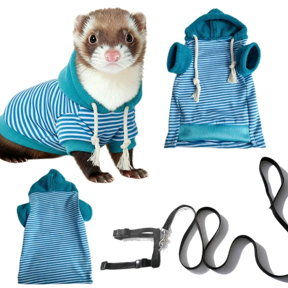 Elastic Ferret Hoodie Thick Fleece Soft Pet Striped Sweatshirt Stylish Drawstring Cozy Ferret Pullover Pet Supplies
