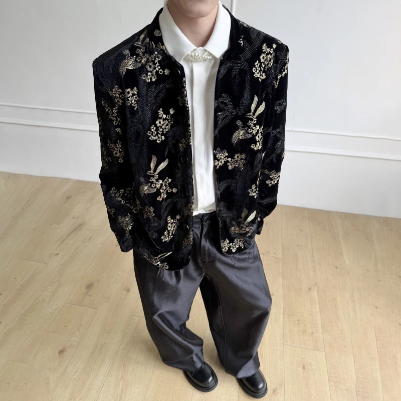 LUZHEN 2026 New High Quality Velvet Elegant Temperament Casual Jacket Men Handsome Chinese Style Embroidery Pattern Coat JY8945