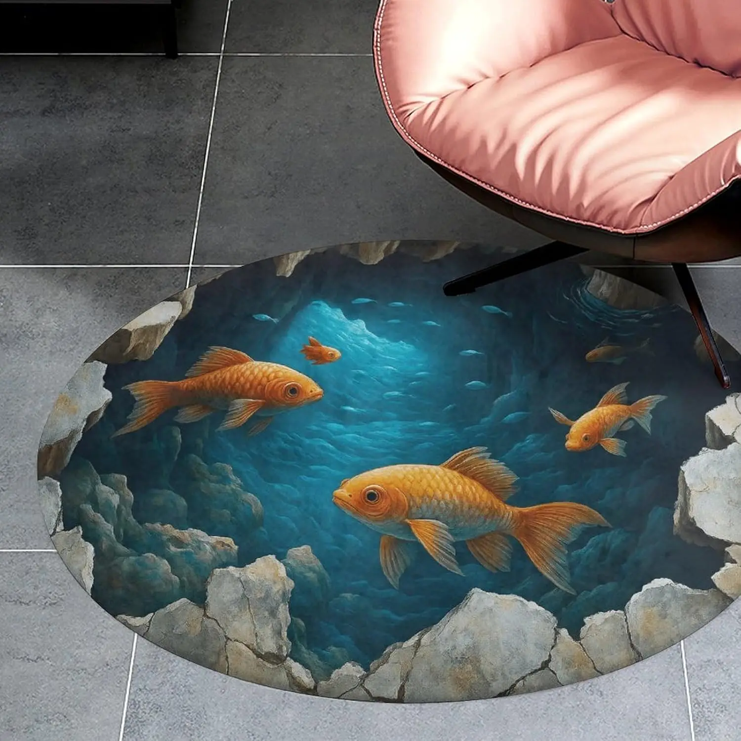 High Quality Round Polyester Bath Rug Mat Sea Life Ocean Tropical Fish Design Decorative Bathroom Floor Mat Mat for Kids Kids De