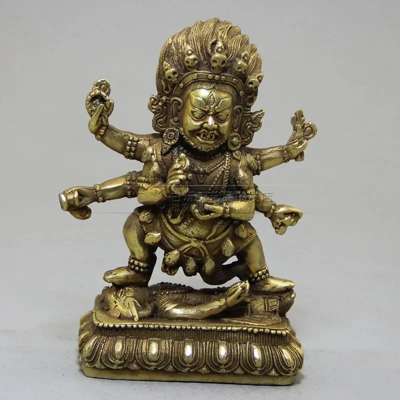 

Antique bronze crafts ornamented with spot brass six-armed black sky Buddha statue