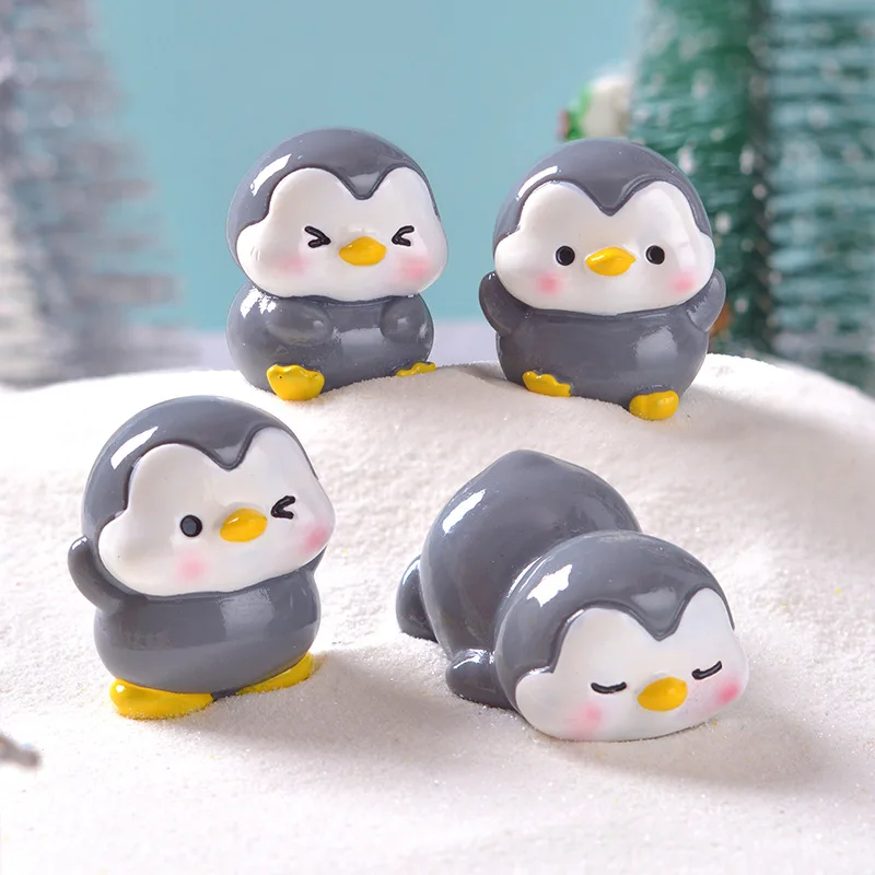 Figuritas en miniatura de dibujos animados para decoración del hogar, adornos de Micro paisaje de pingüino gris, Accesorios de escritorio para habitación