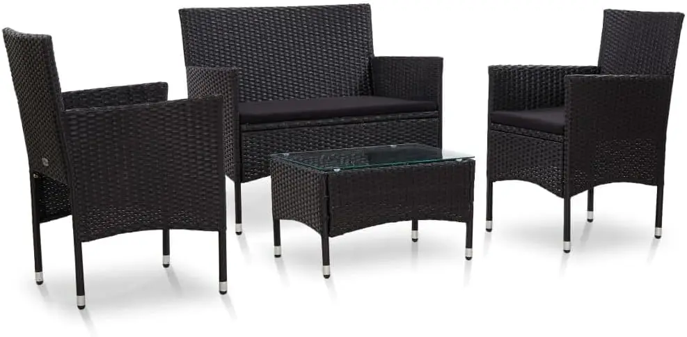 

4-Piece PE Rattan Garden Sofa Set, Outdoor Patio Furniture w/2 Armchairs, 2-Seater Sofa & Coffee Table for Balcony