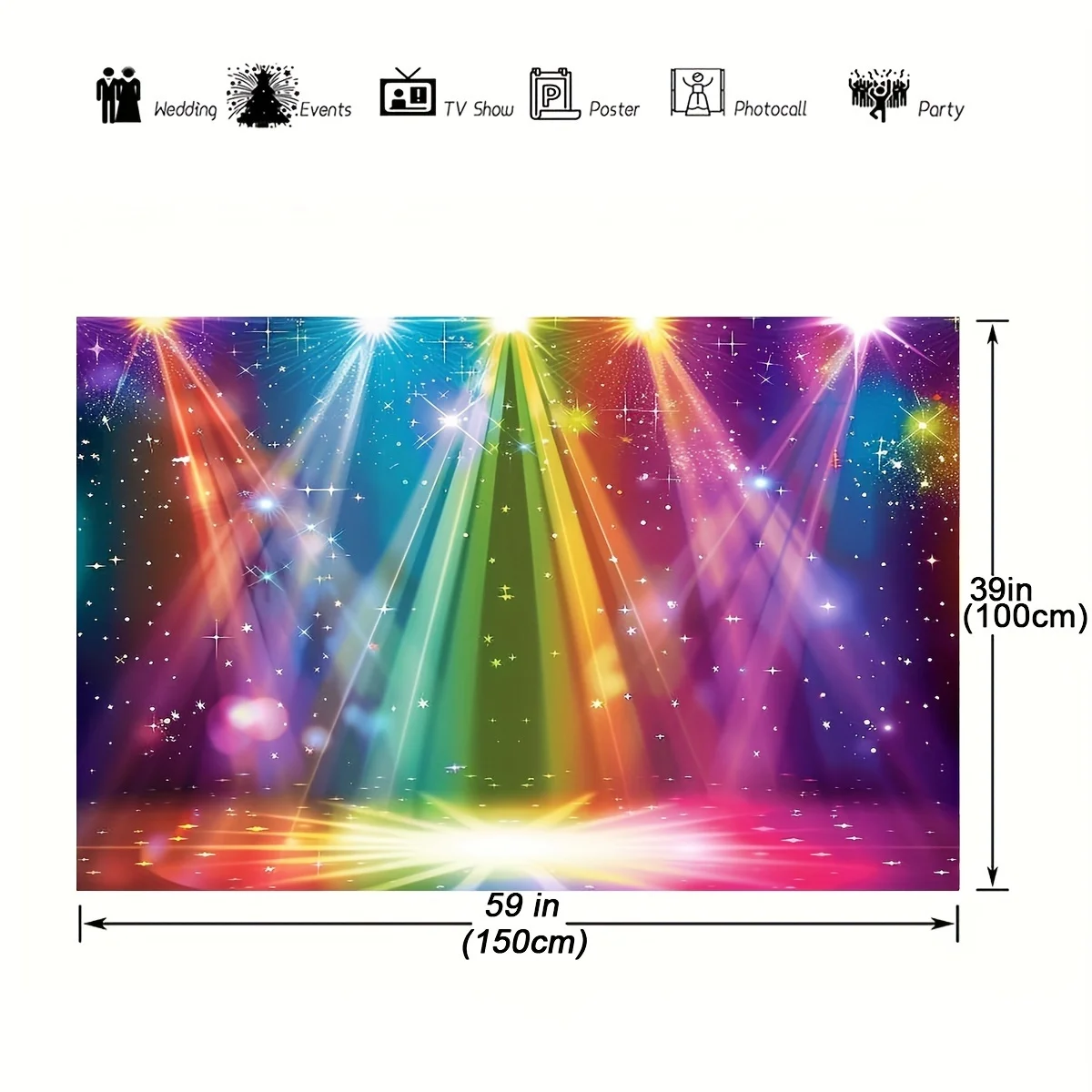 Rainbow stage photography background, birthday disco rock music glow neon dance party Carnival photo booth props