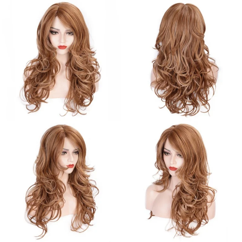 

European and American Style Women's Wig gold Long Curly Hair Trendy Hairstyle Big Waves Fluffy Rose Net Wig