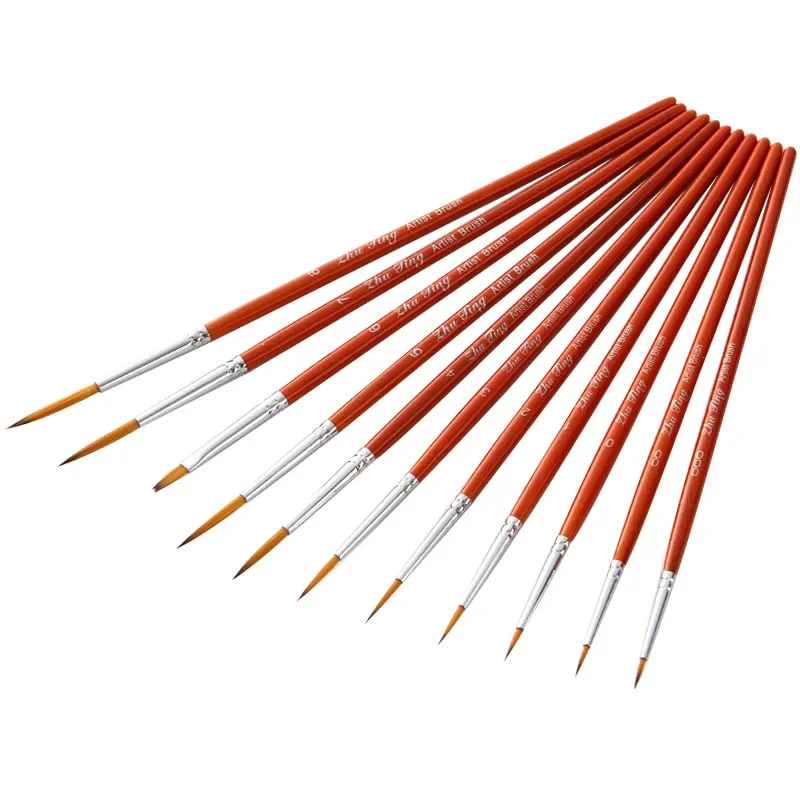 11pcs/set Professional Detail Paint Brush Fine Pointed Tip Miniature Brushes For Acrylic Watercolor Oil Drawing  High Quality