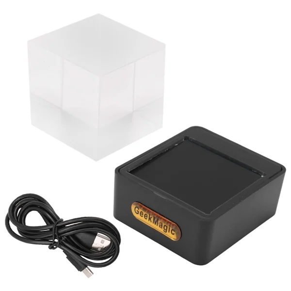 ■GeekMagic Crystal Cube Photo Display Holographic Desktop Smart Weather Station Digital Clock with GIF Animations Album F