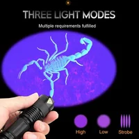 Lampe de poche UV LED 365/395nm, Mini torche ultraviolette Portable, étanche, Zoomable, lumière violette, détecteur d'urine animale et de Scorpion, lampe UV 3