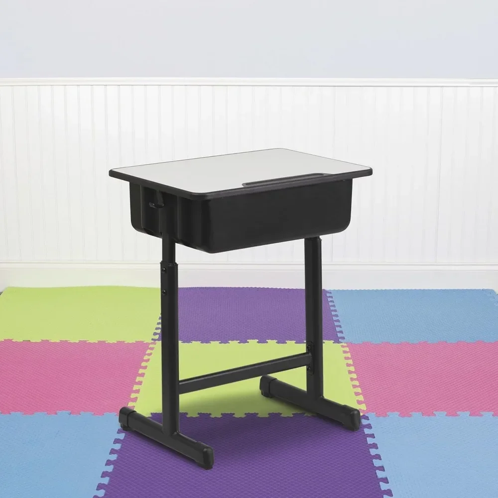 Open Student School Desk, Classroom Furniture, Height Adjustable School Desk, Student Desk with Bookshelf and Backpack Hooks