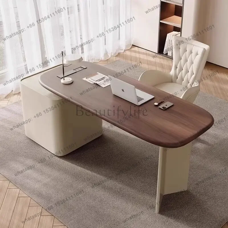 D14Modern minimalist desk household high-end saddle leather writing desk light luxury computer desk