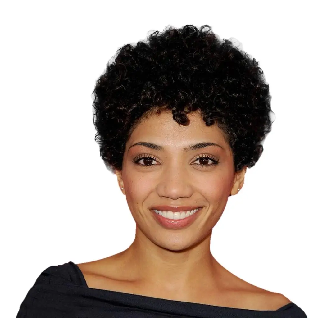 African American Women Short Afro kinky Curly Wig Human Hair Cosplay Wigs