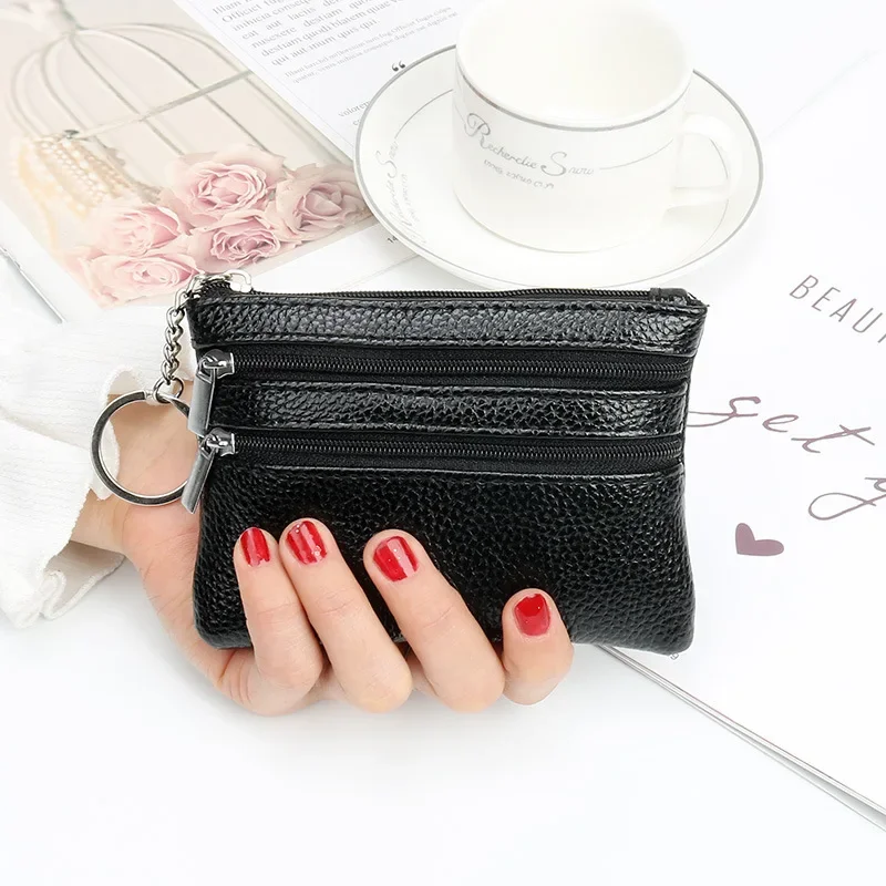 Fashion PU Leather Women\'s Wallet Purse Two/Three Zippers Coin Purse Coin Wallet Keychain Card Holder Change Purses