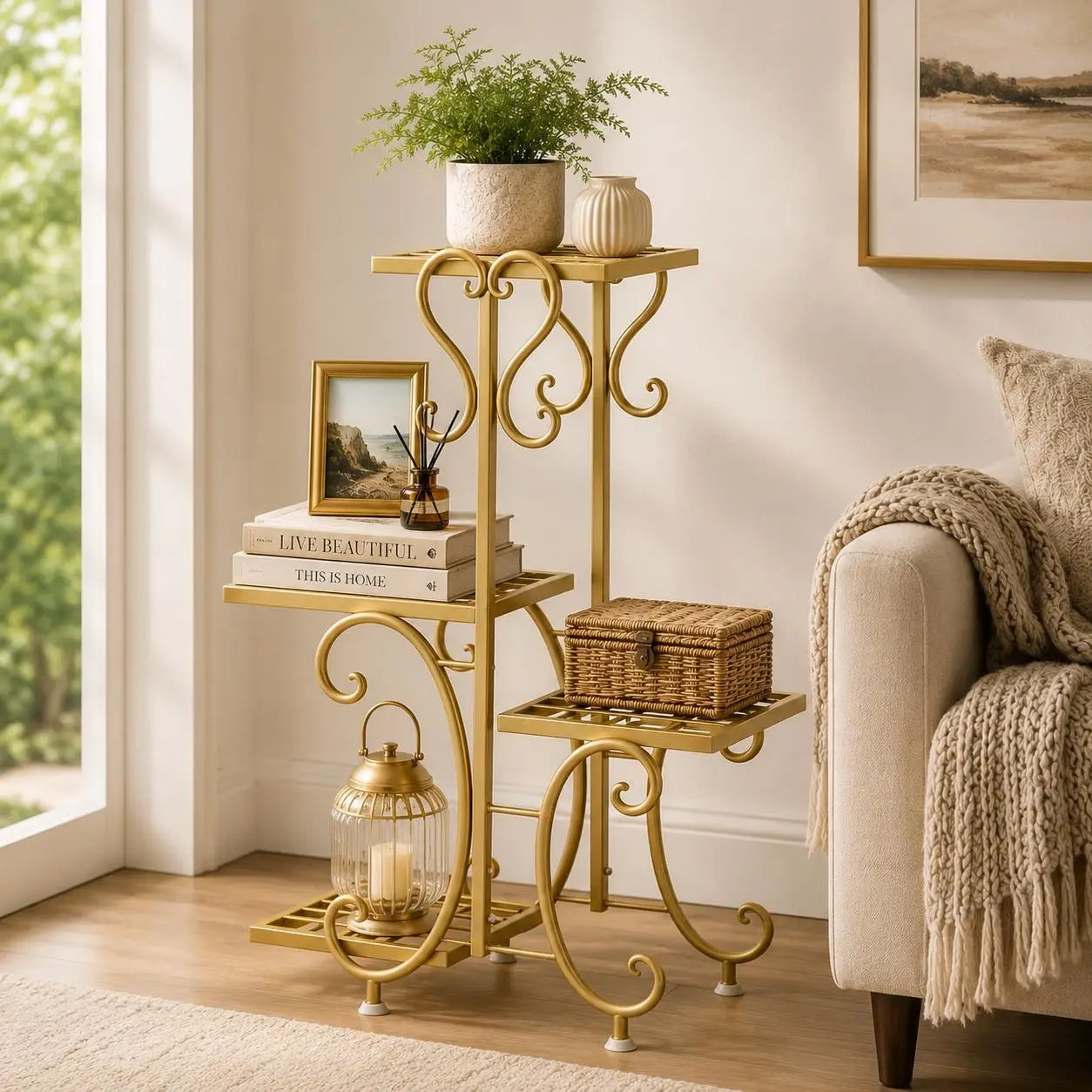 4 Tier Metal Plant Stand for Multiple Plants, Heavy Duty Iron Flower Pot Holder Rack, Indoor Outdoor Corner Plant Shelf, Vertical Planter Display Stand for Balcony, Garden, Patio, Living Room image 6