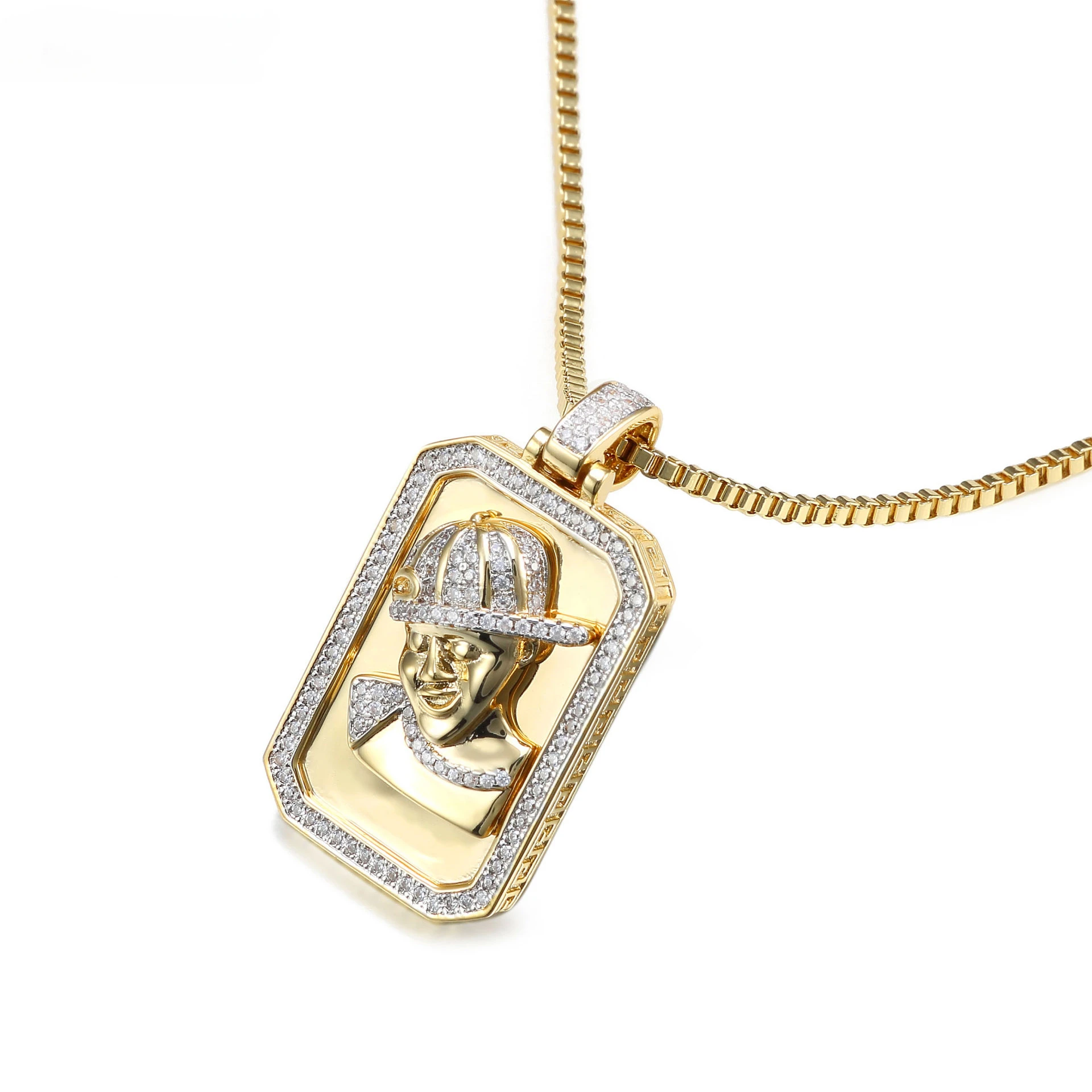 

Zirconia Pendant Necklace Square Portrait Pendant Hip Hop Men's and Women's Necklace Gold-plated Stone-set Jewelry