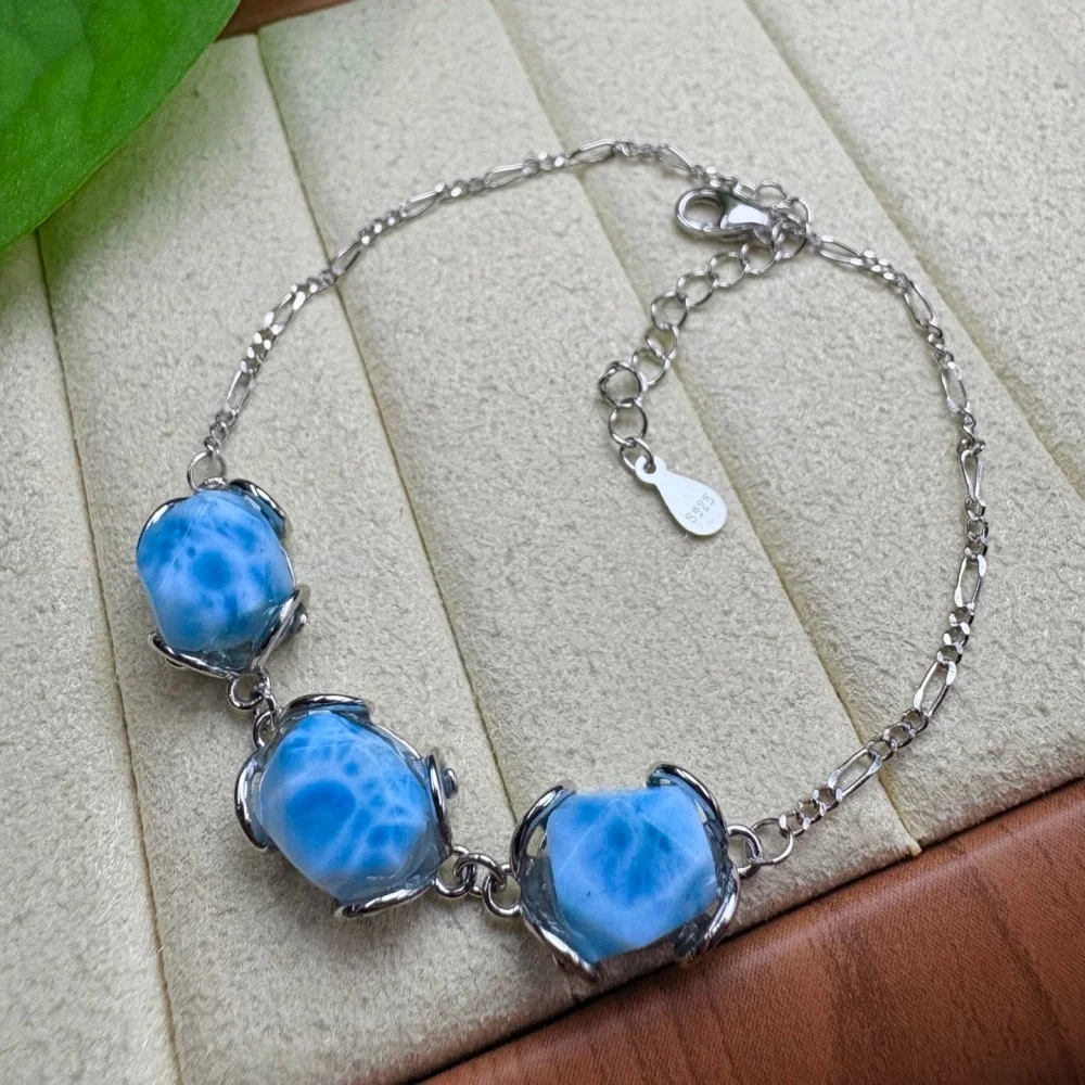 10mm Natural Larimar Freeform Bead Bracelet Fashion Crystal Gemstone Jewelry Reiki Healing Gift For Women 1pcs