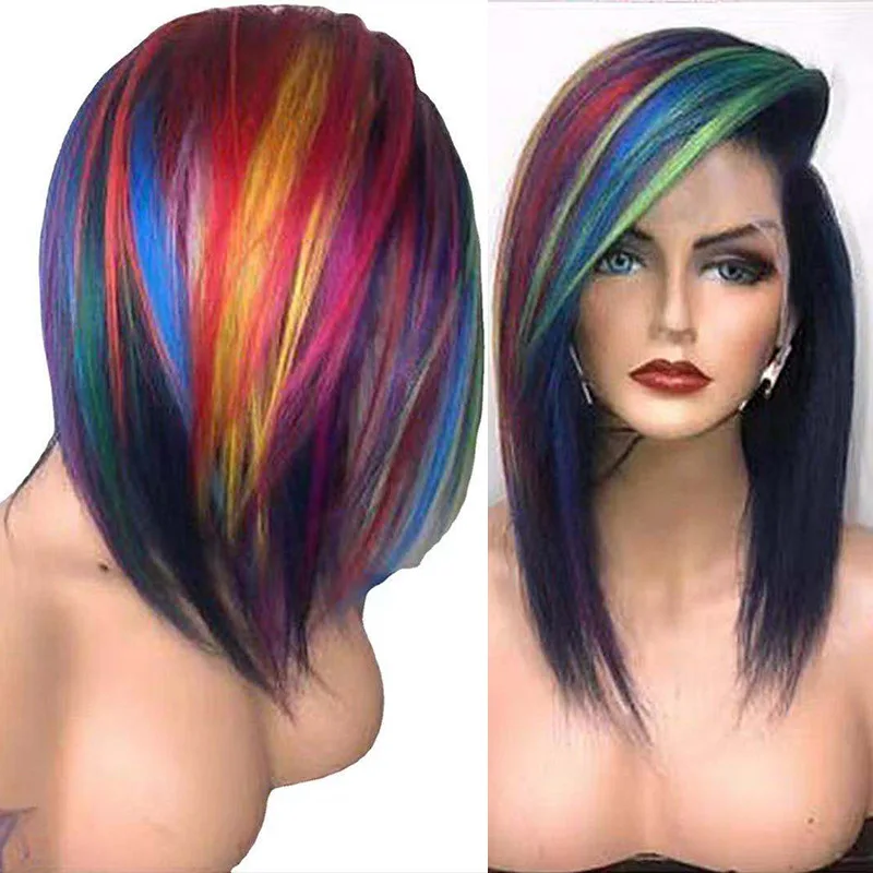 

European and American Style Wig Colorful Anime Mixed Color Cosplay Synthetic Hair Side Part Rose Net Wig Synthetic Wig