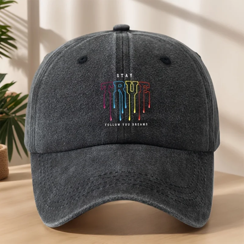

"TRUE" Graffiti Letter Baseball Cap | Motivational Quotes, Vintage Washed for Urban Outdoor & Casual