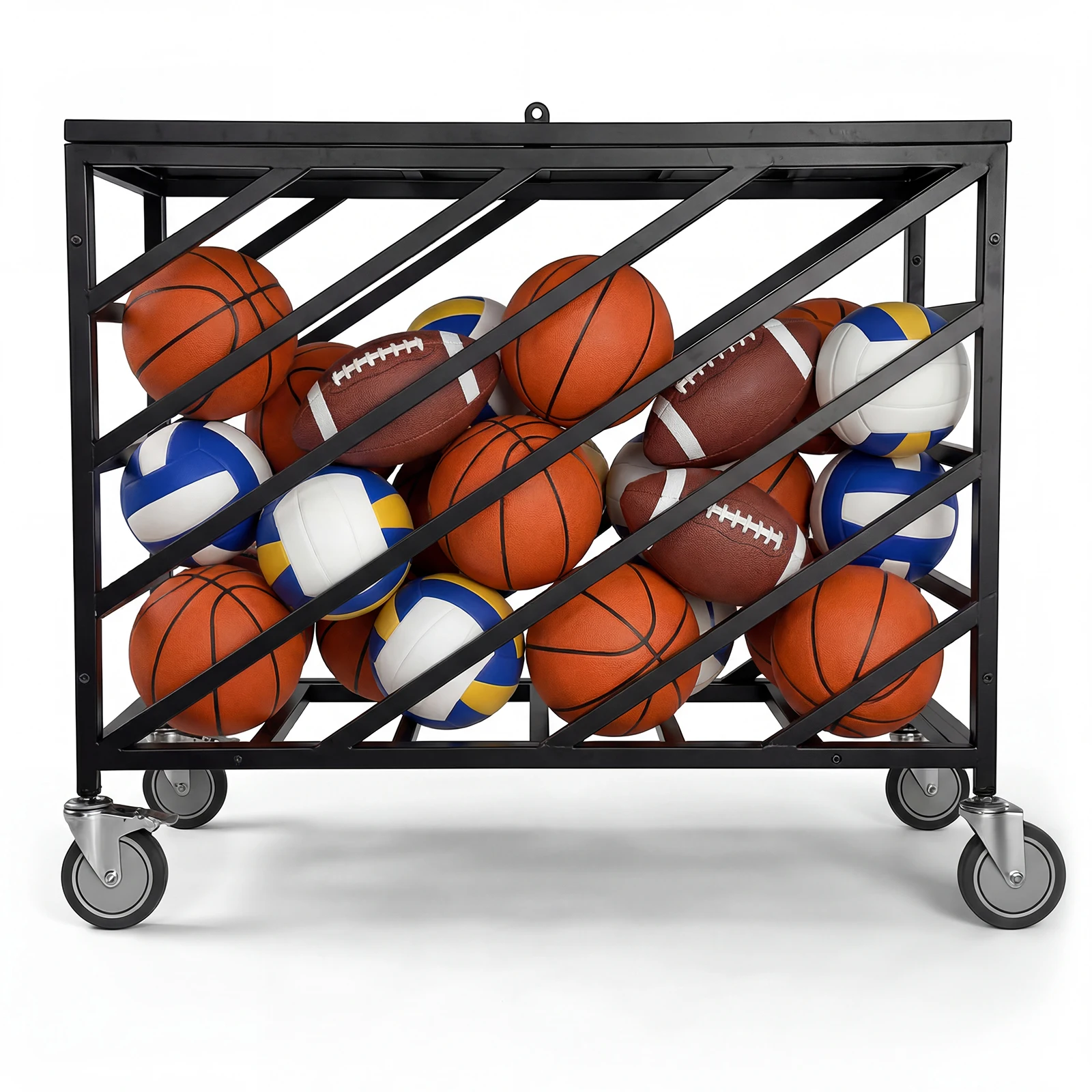 

Rolling Exercise Ball Holder with Wheels Basketball Holder with Lockable Lid for Volleyball Gym Recess Soccer Playground