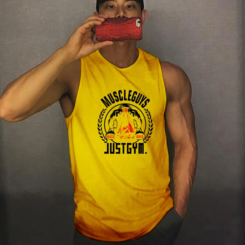 Canotte sportive per palestra Fitness Canotte per bodybuilding da uomo T-shirt senza maniche Mesh traspirante Canottiere per allenamento muscolare ad asciugatura rapida