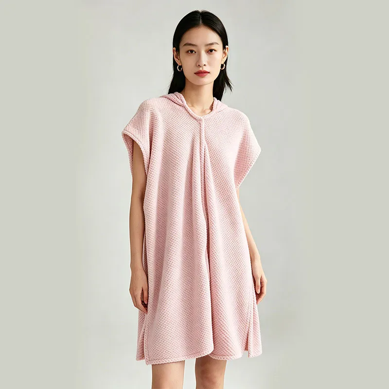 Custom Cross-border Solid-color Bangkirai Absorbent Quick-drying Pajamas, Wearable Bath Robe with Hood