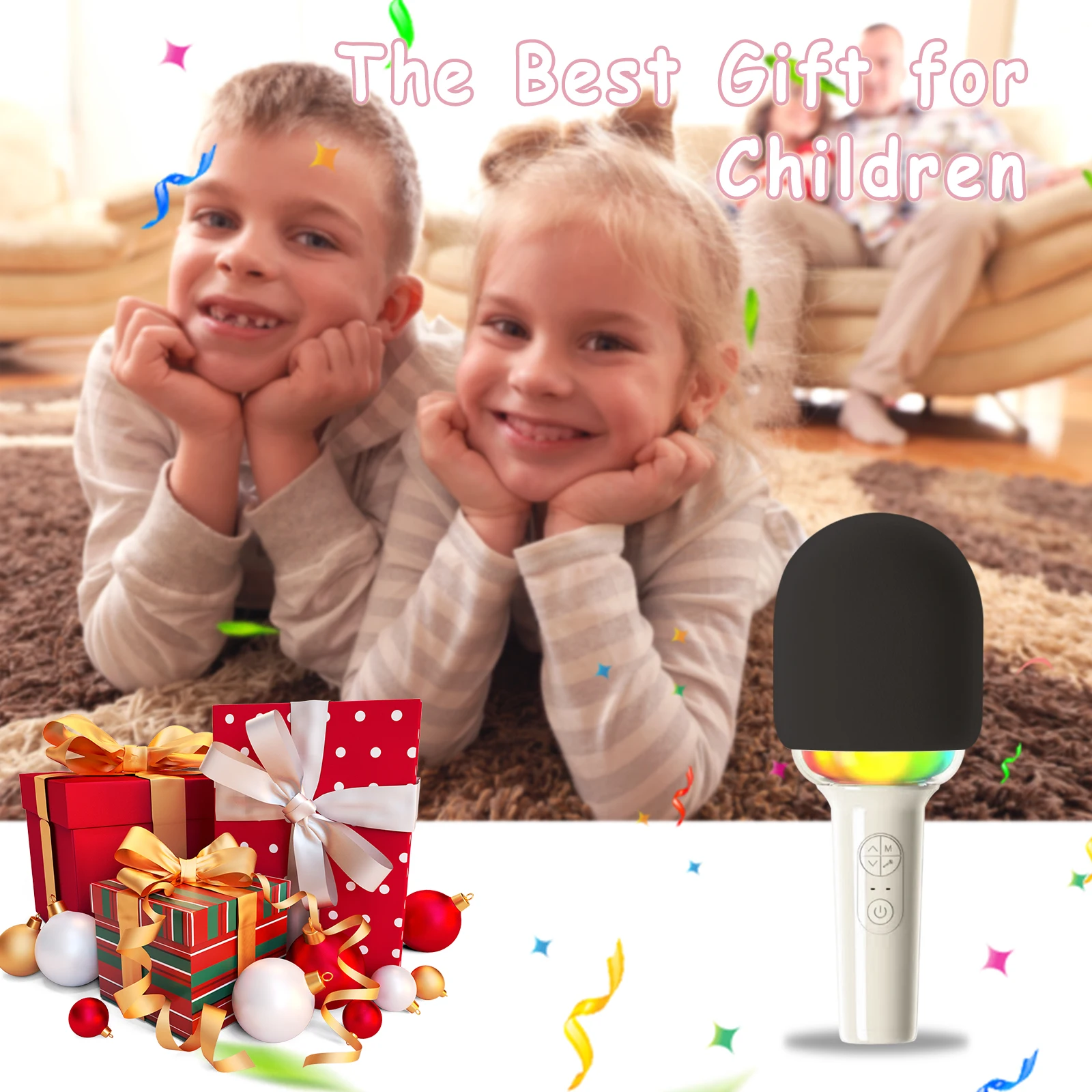 Free ship Karaoke Machine for Kids karaoke microphone Bluetooth Speaker with 2 Wireless Microphones LED Lights for Home KTV Gift