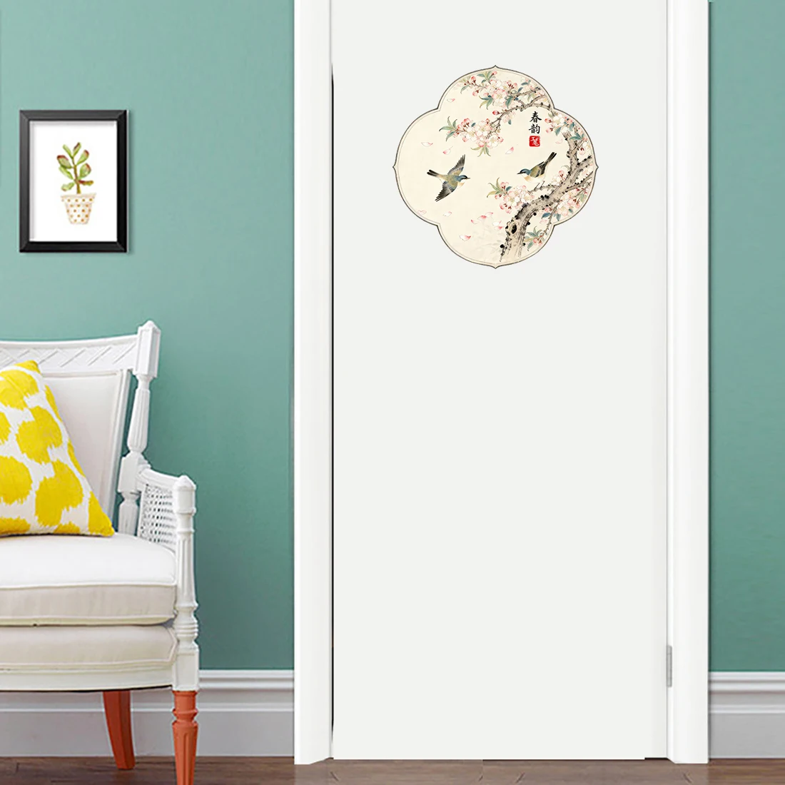 Three Ratels CFN69 Classical and elegant flower and bird painting art wall stickers for home decoration door decals