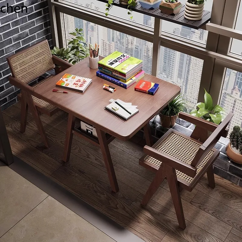 solid wood balcony small table and chair three-piece set for home use  chairs for drinking tea one table and two chairs