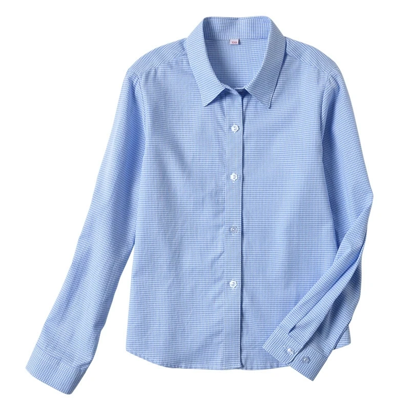 

Spring Autumn School Uniform for Teenage Cotton Children Long Sleeve Plaid Shirts Fashion Toddler Kids Blue Tops 4 8 12 16Years
