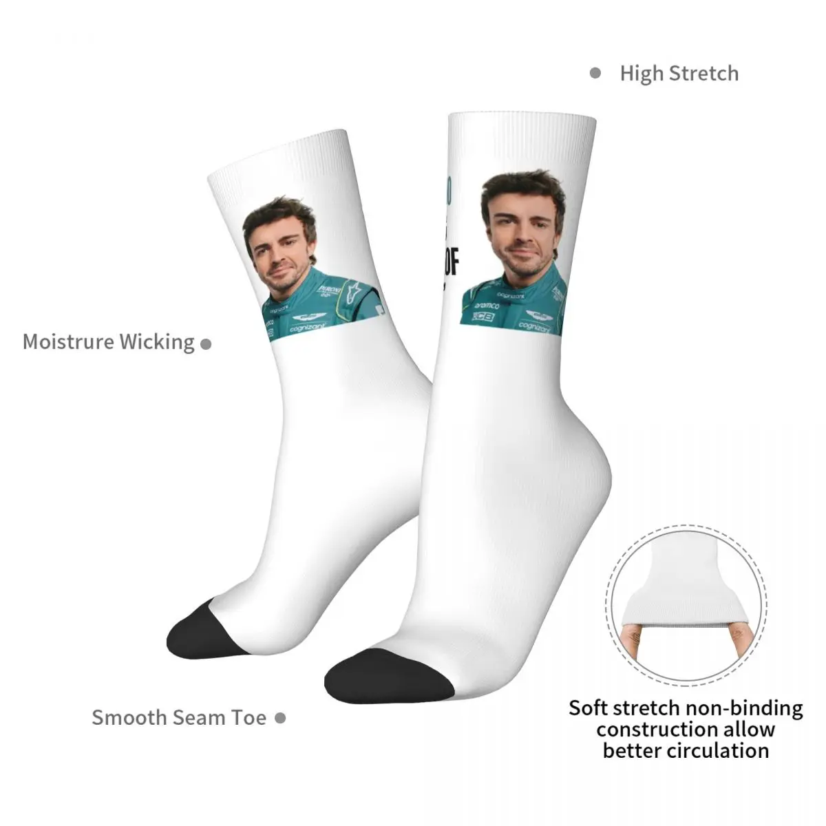 Männer Socken Fernando Alonso-beste Strümpfe Herbst Harajuku weiche Socken benutzer definierte Laufsport Anti-Schweiß-Socken