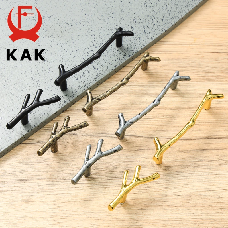 KAK Fashion Tree Branch Furniture Handle 96mm 128mm Black Silver Bronze Kitchen Cabinet Handles Drawer Knobs Door Pulls Hardware