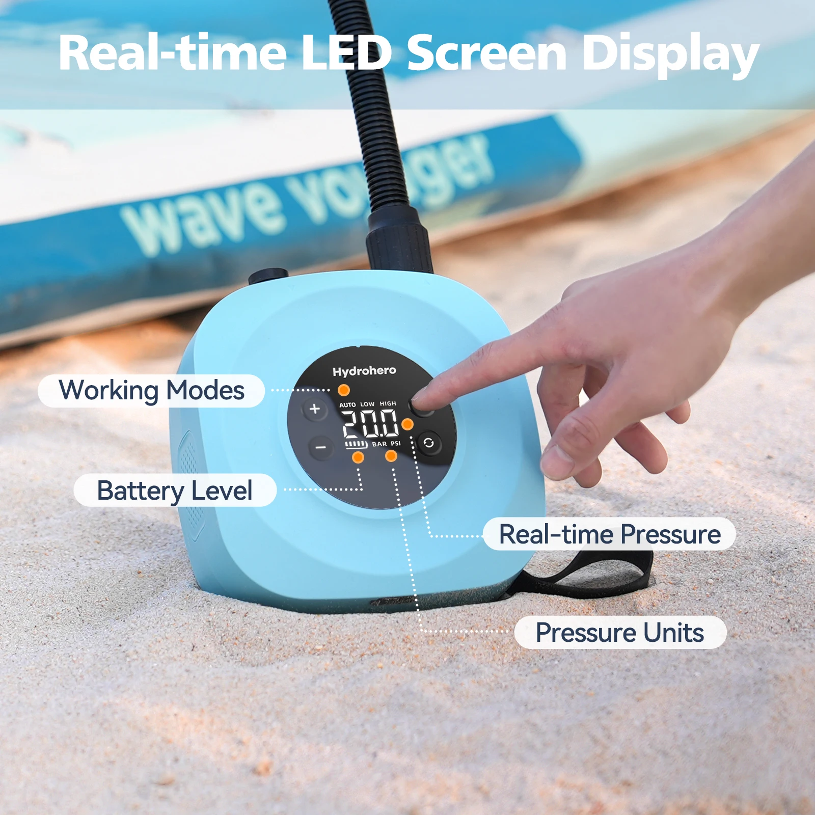 

Max 20 PSI Multipurpose MINI Portable Paddle Board Air Pump Rechargeable Electric SUP Pump