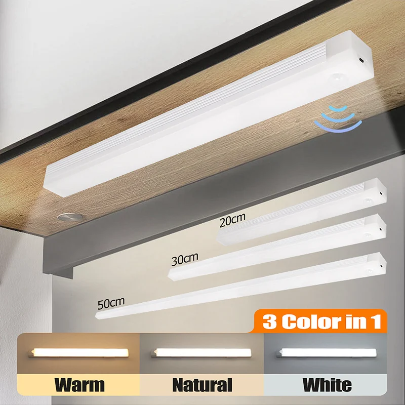 Motion Sensor Light 50/30cm LED Light Bar USB Rechargeable Lamp Night Light Dimmable Type C Lamp for Closet Cabinet Wardrobe