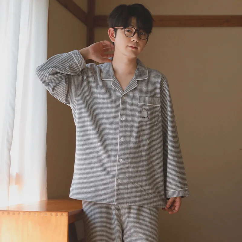 

Men's sleepwear, pure cotton velvet autumn and winter set, simple and fashionable plus size outerwear for home wear