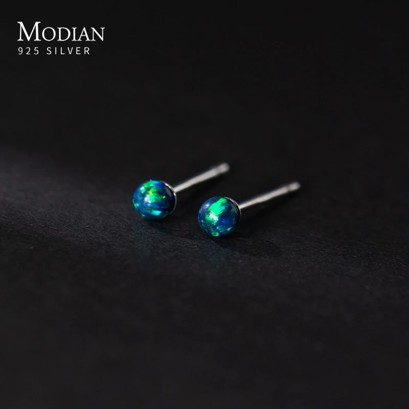 Modian Multicolor Tiny Opal Stud Oorbellen 925 Sterling Zilver Stapelbaar Kleine Trendy Oorstekers Voor Vrouwen Meisjes Fijne Sieraden Gift