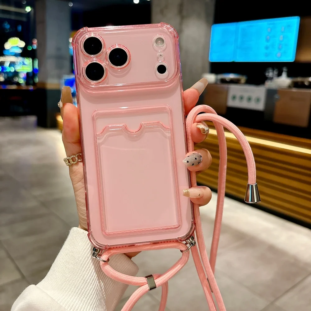 Transparente Schlaufenkartenhalter-Softcase-Hülle mit Lanyard für iPhone 18 17 Air 16 14 15 13 12 11 Pro Max Plus XR, Halskette, weiche Schutzhülle – Detail 7