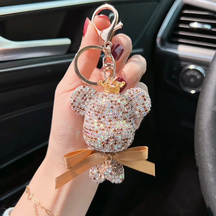 2023 Rhinestone Kawaii  Crown Bow Tie Bear Keychain Car Pendant Key Chain Ring Holder Bag Jewelry Accessories Luxury Keychain