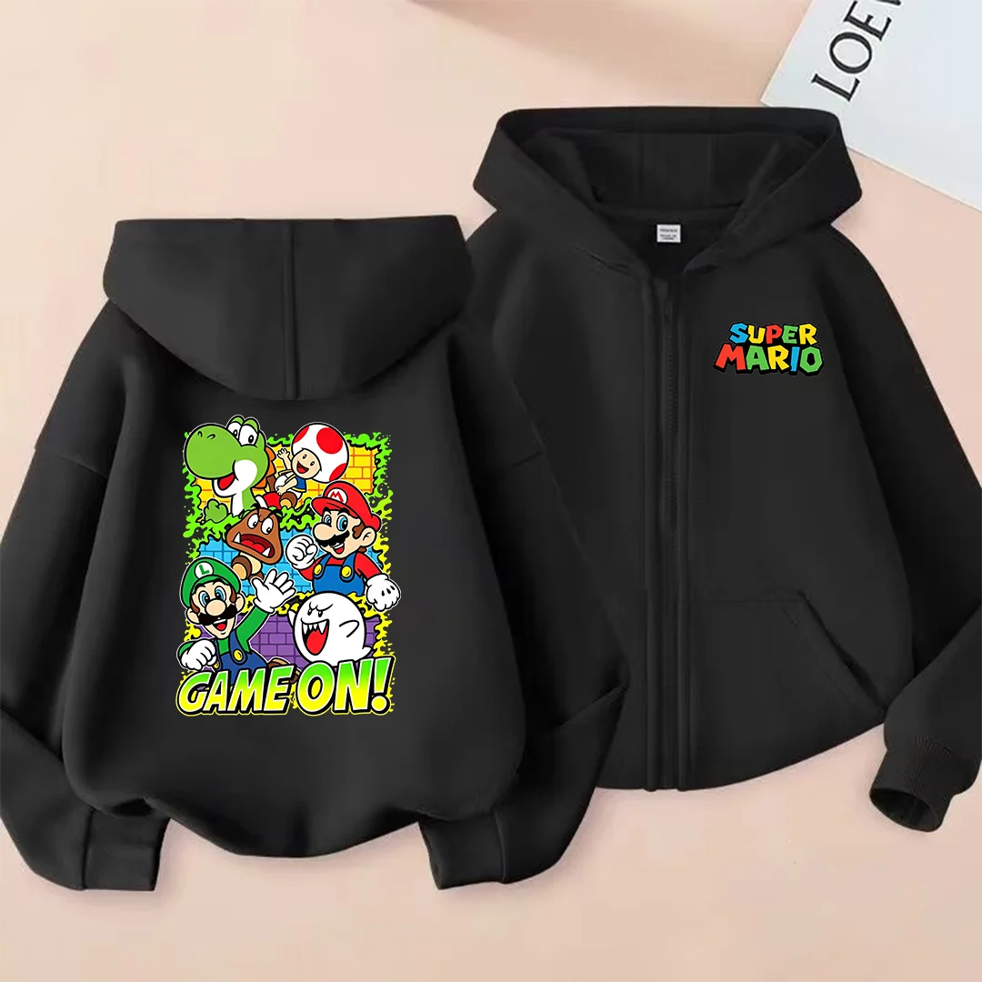 New for Autumn/Winter 2026: Kids' Yoshi/Bowser Print Zip-up Hoodie—casual and Cute, Perfect for Outdoor Activities.