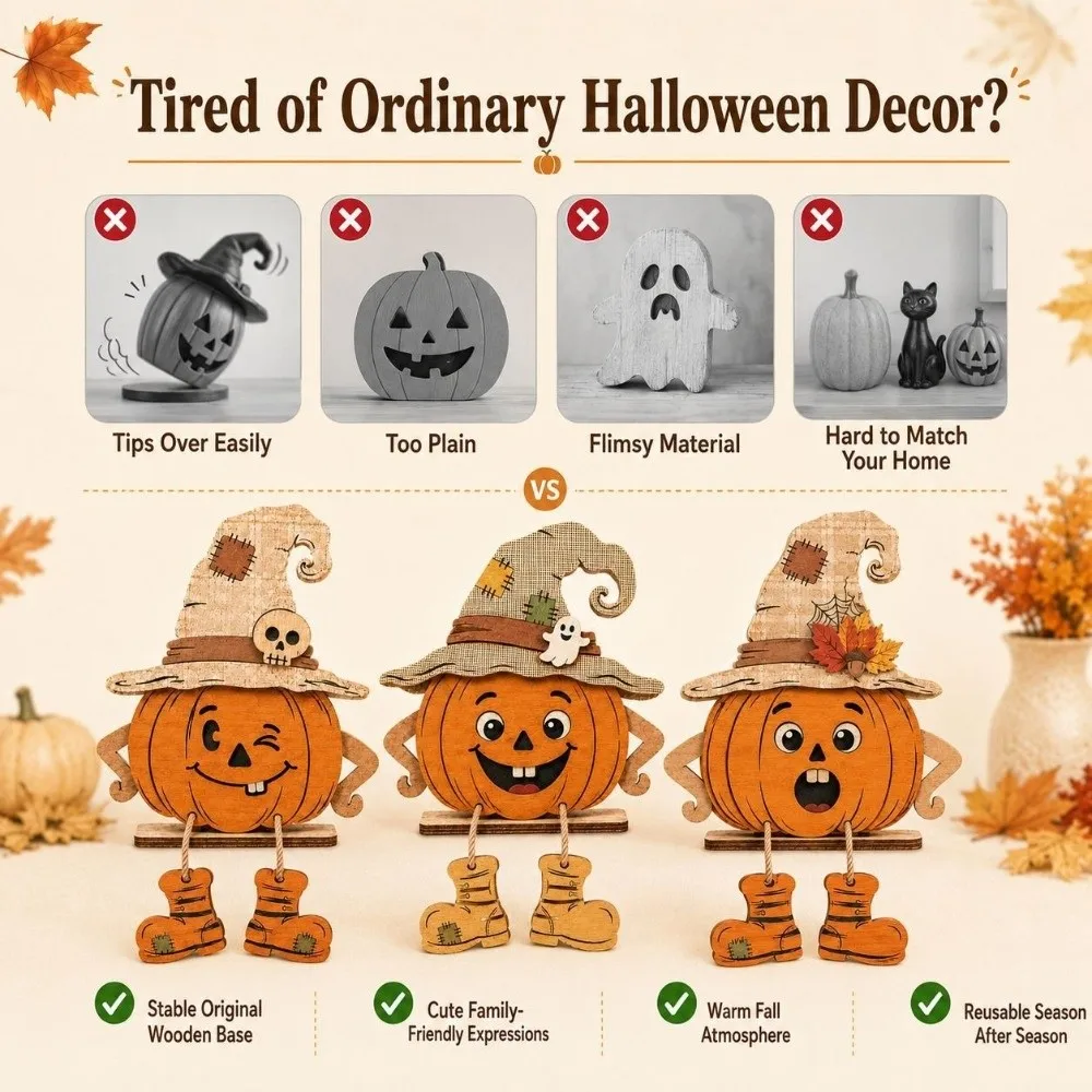 3Pcs 2D Flat Pumpkin-Shaped Wooden Ornaments Pastoral Hand Painted Fall Pumpkin Table Ornament with Legs Harvest Theme